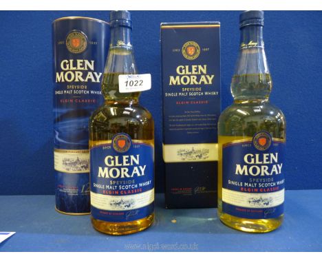 Two bottles of Glen Moray Single Malt Scotch Whisky.