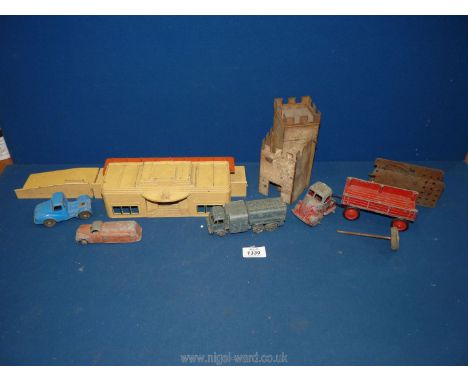 A small quantity of old toy trucks: Dinky, Crescent, metal toy tower etc.