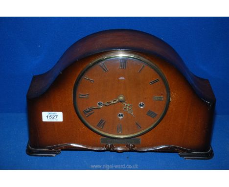 A Smiths Westminster chime Mantle Clock with Roman numerals and key, 14 1/2'' w x 9 1/2'' tall x 4'' deep