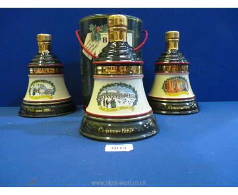 Three full and sealed Wade 'Bell's Extra Special Old Scotch Whisky Christmas' decanters '1989', '1990' and '1991', one boxed.