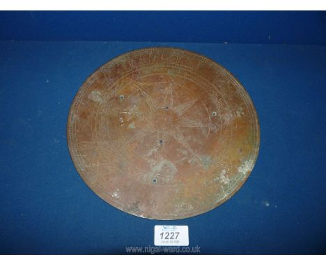 A brass Sundial top, 10'' diameter.