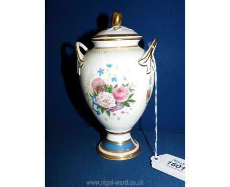 A Minton Limited Edition two handle lidded vase 'Late Summer Glory' design, 191/1500, with acorn finial, 8 1/4'' tall.