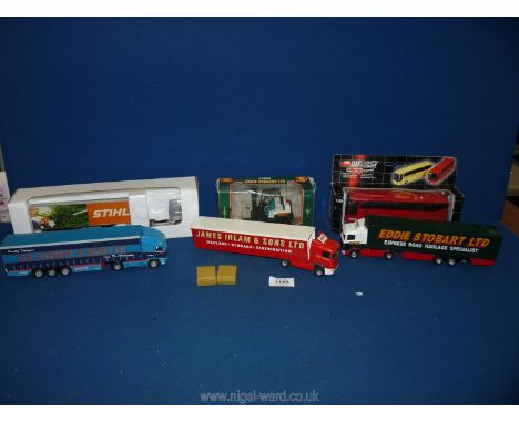 A quantity of model vehicles including lorries, coach and forklift including Eddie Stobart lorry and forklift, James lrlam, e