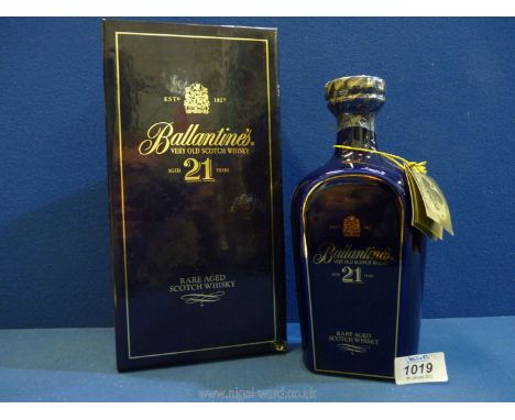 A presentation cased Wade decanter of Ballantines 21 year old Rare Aged Scotch Whisky (unopened)