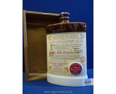 A wooden cased bottle of Douglas Laings 8 years old Premier Barrel Single Bottling Malt Scotch Whisky, (front lid of case mis