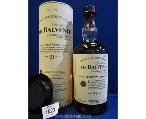 A bottle of Balvenie 21 years old Single Malt Scotch Whisky in presentation tin.