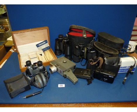 A quantity of miscellanea including a Frank-Nipole 8 x 30, Miranda 10 x 50, Prinzlux Extralite 7 x 50, Kohka Automatic 8 cine