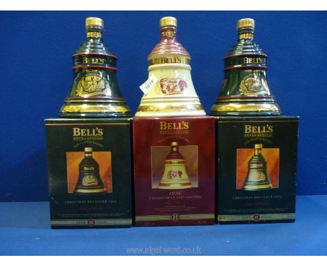 Three Wade 'Bell's Extra Special Old Scotch Whisky Christmas' boxed decanters, '1994', '1995' and '1996', aged 8 years (unope