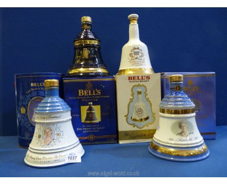 Four boxed Bell's decanters:  'Bell's Scotch Whisky decanter, The Celebration Scotch to commemorate the Birthday of Prince Wi