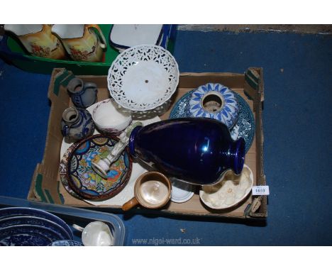 A quantity of china including a large Wedgwood plate, white jelly mould, large Mason's cup, oriental Gourd shaped ginger jar 