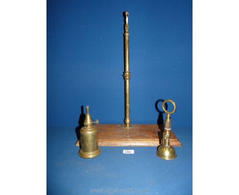 A Brass balancing scales (base and stand only), plus a brass oil Lamp and a thermocouple for a light fitting.