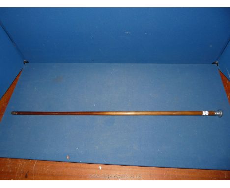 A silver topped Walking Cane hallmarked London, makers mark 'A R' possibly Ann Reid (date letter rubbed).