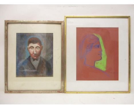 David Stein - two portraits, a head and shoulder portrait of a man wearing a bow tie and jacket, pastel, signed lower left an