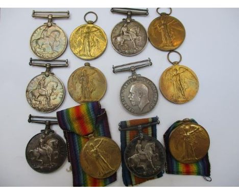 Six pairs of WWI medals Victory and British War inscribed GS 10082 PTE E C Harwood R FUS, 1047 CPL F Cruchfield OXF & Duck LI