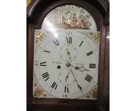 An early 19th century eight day longcase clock, the 12" dial inscribed W Brydon, Edinburgh, with painted arched dial.  The ma