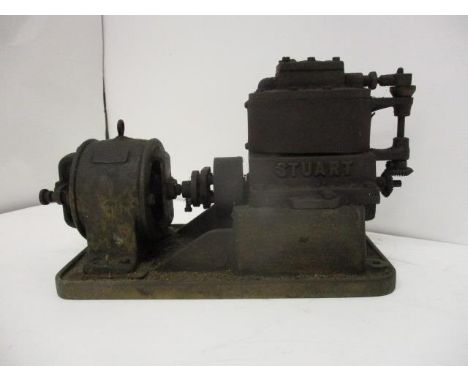 A Stuart model of a direct-coupled, compound vertical steam engine and on electric generator, stamped 180, 5"h, 8 1/2"l