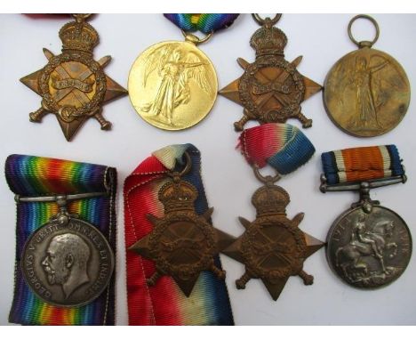 Four pairs of WWI Victory or British War and 1914-15 Star medals inscribed 34304 PTE W Jackson York & Lanc R, 269716 W Crossf