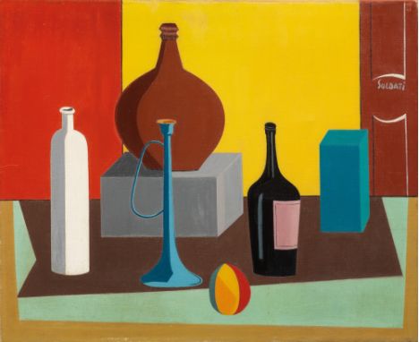 Atanasio SoldatiNATURA MORTA (LA TROMBA)olio su tela, cm 50x61  firmatoeseguito nel 1943L’opera e` accompagnata da autentica 