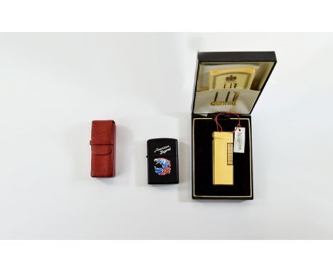 Dunhill - Vintage Rollagas Lighter with 1/ Yellow Enamel and Gold Finish with Papers and Box. As New Condition, Bought In 2/4