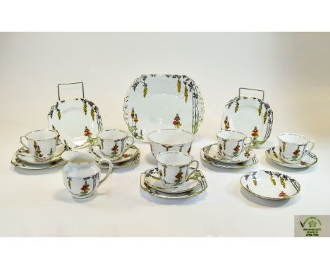 Melba Bone China Part Tea Set ( 20 ) Pieces In Total. Includes Sandwich / Cake Plate, Sugar Bowl, Milk Jug, Cups & Saucers et