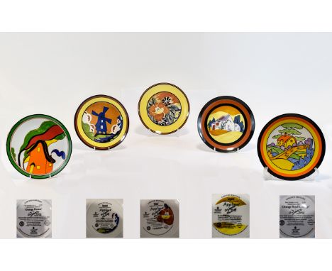 Wedgwood Clarice Cliff Ltd and Numbered Edition Cabinet Plates ( 5 ) In Total, 3 with Certificates. Includes 1/ Windmill Desi