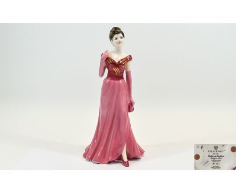 Coalport Hand Painted Figurine ' Ladies of Fashion ' Lady In Red. Date 2001. Stands 8.75 Inches High, Mint Condition. 