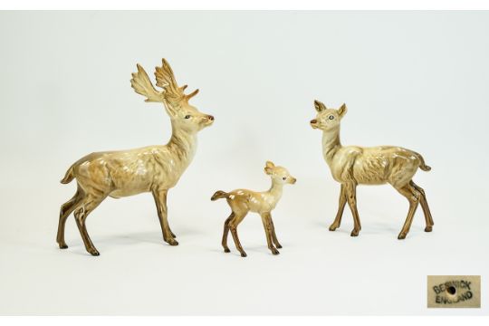 Beswick Animal Figures 3 Stag Doe Fawn 1 Standing Beswick Animal Figures 3 Stag Doe Fawn 1 Standing Model No 981 Height 8 Inches