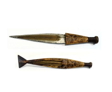 Early 20thC African Dagger, Scabbard in the form of a fish. The blade measures 8.5 inches. 