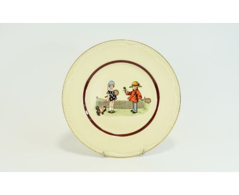 Clarice Cliff 1930's Scarce Cabinet Plate ' Two For Tennis ' Newport Pottery. 10 Inches Diameter. Mint Condition. 