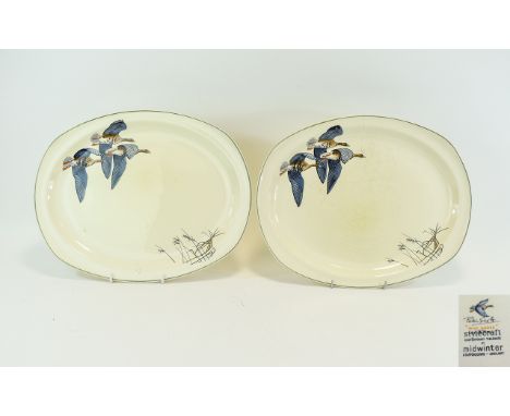 Midwinter 'Wild Geese' Two Large Platters circa 1955. Stylecraft shaped drawings by Peter Scott. 13.5 inches in diameter.