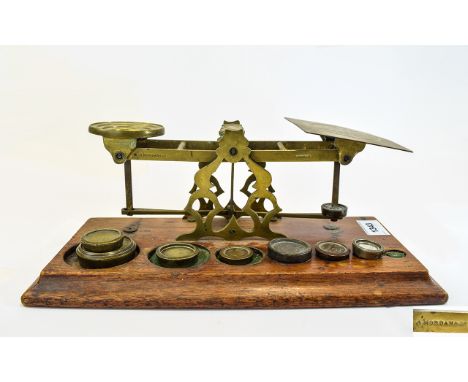 Samson Mordan & Co Government Brass Postal Scales, Complete with Weights and Rates of Postage. Marked S. Mordan & Co. c.1880 