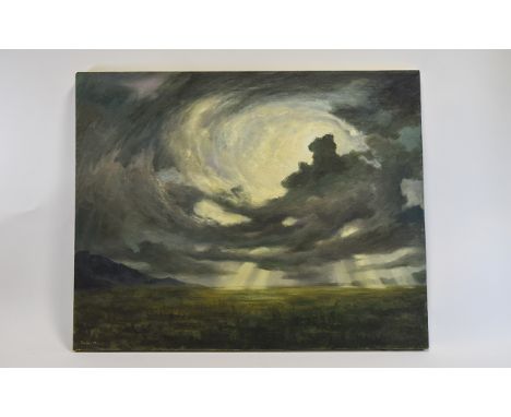 Peter Jepson U.S.A. Artist 1936 - ' Seascape Storm Clouds ' - Clearing Over a Landscape - Oil on Canvas. Signed and Dated 198