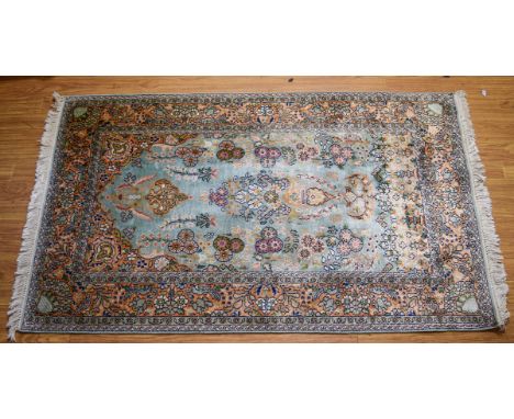 Kashmir Handmade Hand Knotted Natural Silk Carpet ' Tree of Life ' Design. Pristine Condition. Size 37 x 63 Inches. Complete 