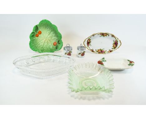 Mixed Lot Of Ceramics And Glass Small collection of eight items to include Carlton Ware tomato leaf dish, Royal Albert Old Co