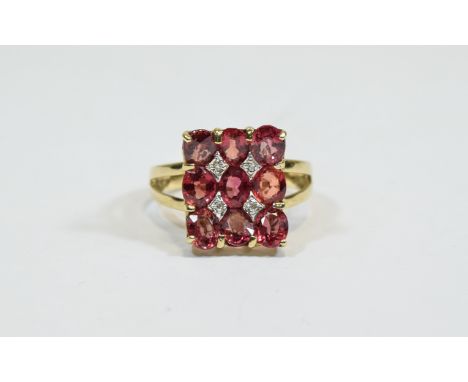 9ct Gold Diamond and Ruby Cluster Ring.