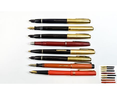 A Vintage Collection of Fountain Pens ( 8 ) In Total. Comprises 1/ Geo S. Parker Fountain Pen, Canada No 2. 2/ Mentmore Fount