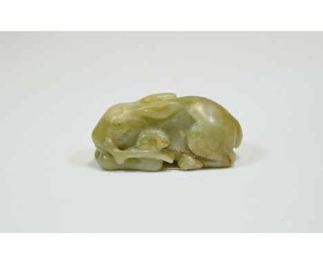 A Chinese Qing Dynasty Antique Jade Rabbit. 97.6 grams. 2.75 Inches Wide & 1.25 Inches High. 