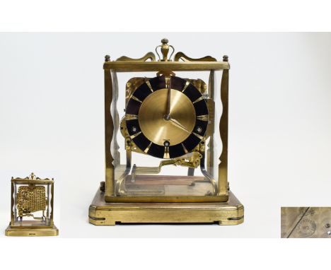 Aug Schatz Sohne Gilt Metal and Glass Panel Striking and Chiming Mantel Clock, Strikes on ( 8 ) Gongs, The Quarters / Half an