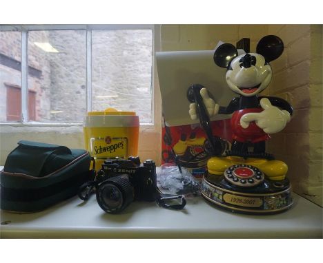 A Novelty "Micky Mouse" Telephone by My Belle, 40cm high, with fitted box, also with a Zenit 12 xP camera, and a 1970s Retro 
