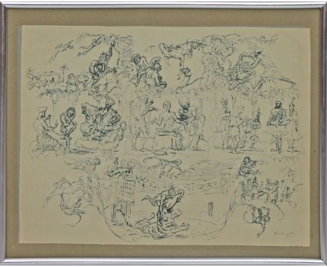 Slevogt, Max (1868 Landshut - Neukastell 1932) "Skizzen". Lithographie (gebräunt und Ränder beschnitten), re. u. mit Bleistif