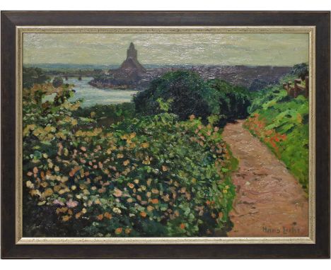Licht, Hans (1876 Berlin 1935) "Landschaft mit Kirche", so verso auf Etikett der Sammlung Dr. H. Lüder-Lühr betitelt. Öl/Kart