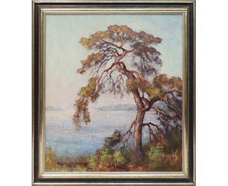 Herrmann, Willy (1895 Berlin 1963) Wannsee mit Grunewaldturm - "Kiefern...", so verso betitelt. Öl/Lwd., re. u. sign. 80x 70 