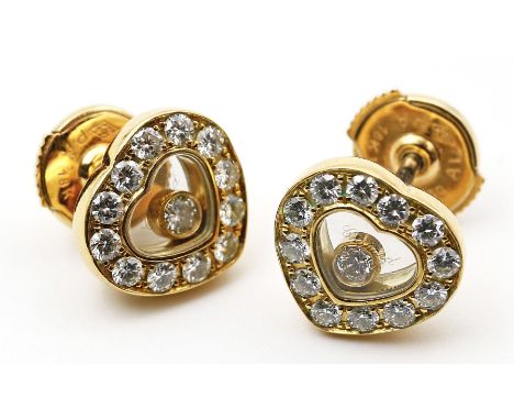 Paar Ohrstecker in Herzform, Chopard. Aus der Serie "Happy Diamonds". 750/000 GG, brutto 5,8 g. Je besetzt mit umlaufend zwöl