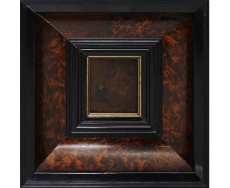 Holländische Schule (18./19. Jh.) Genreszene. Öl/Holz (Altersspuren), verso rotes Wachssiegel. Ca. 9,5x 7,5 cm. R. 