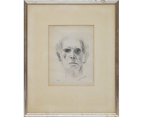 Marcks, Gerhard (1889 Berlin - Burgbrohl 1981) "Selbstbildnis von vorn". Lithographie (l. Lagerspuren), re. u. mit Bleistift 