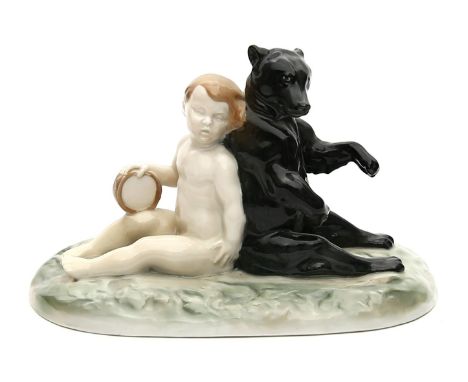 Liebermann, Ferdinand (1883 Judenbach - München 1941) "Zwei Freunde". Nackter Knabe mit Tambourin, Rücken an Rücken mit junge
