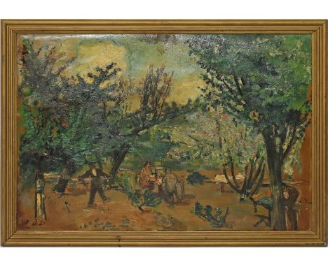 Dannemann, Karl (1896 Bremen - Werder 1945) "Baumblüte Werder", so verso betitelt. Öl/Platte (stärkere Altersspuren, Farbfehl