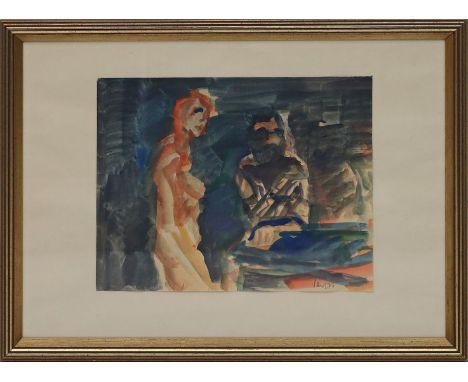 Vent, Hans (1934 Weimar - Berlin 2018) Männlicher und weiblicher Akt an einem Tisch. Gouache/Papier, re. u. sign. und dat. (1