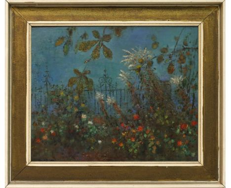Kuchen, Josef (1907 Mariadorf - Neuss 1970) "Herbst im Garten", so verso betitelt und dat. 1958. Öl/Platte, li. u. sign. 40x 
