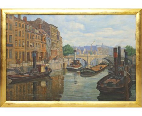 Glatz, Alfred (1870 Cottbus - Berlin 1945). Berlin mit Fischerinsel. Öl/Lwd. (min. besch.), li. u. sign. 80x 120 cm. R.